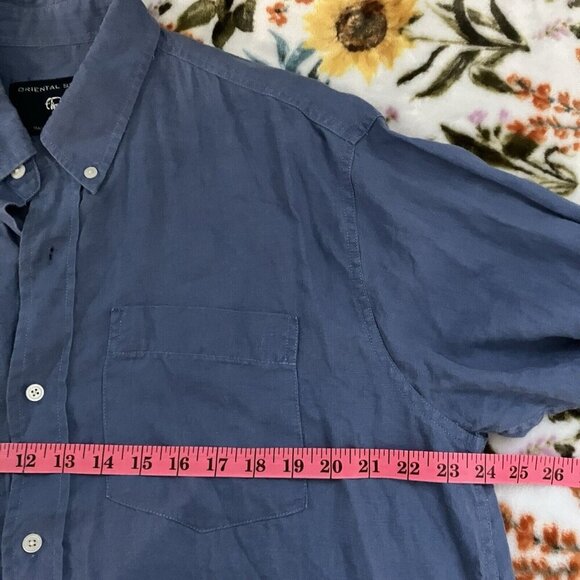 Oriental Style Shirt Mens XL Blue Linen Button Down Long Sleeve Neutral - Picture 6 of 7